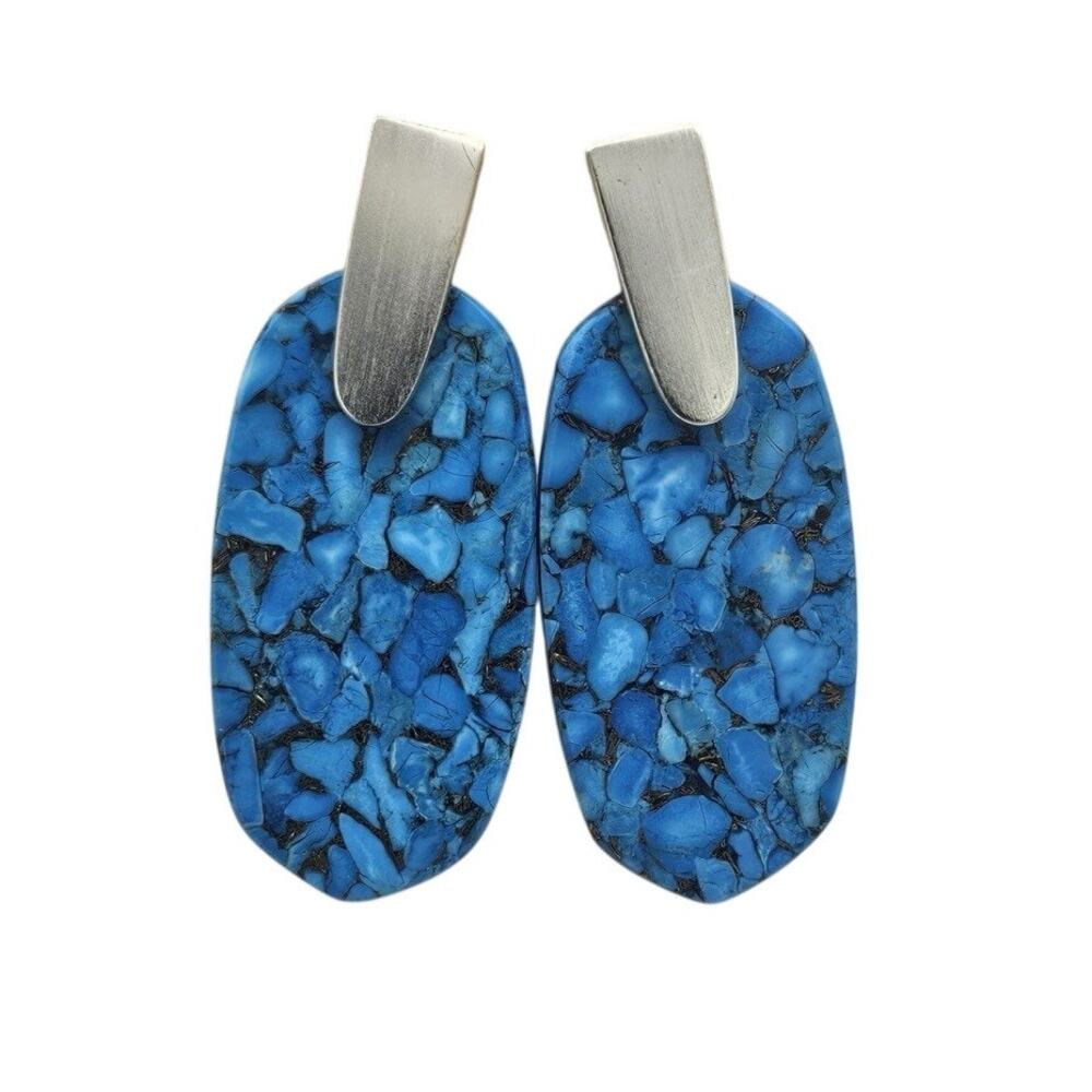 Kendra Scott African Veined Turquoise Silver Dangle Drop Earrings